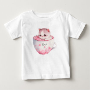 Camiseta Gato branco-rosado em uma taça de chá (3)