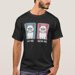 Camiseta Gato Bravo Engraçado Velho Eu Novo Eu Sarcástico