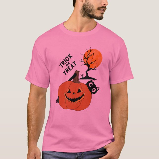 Camiseta Gato Brincando com uma Pumpkin - Hora do Truque ou (Frente)