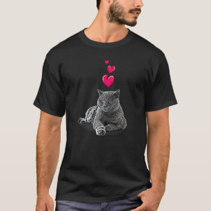 Camiseta Gato British Shorthair e Corações Motivo de Gato F