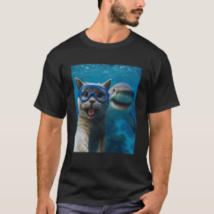 Camiseta Gato British Shorthair Engraçado Selfie com Tubarã