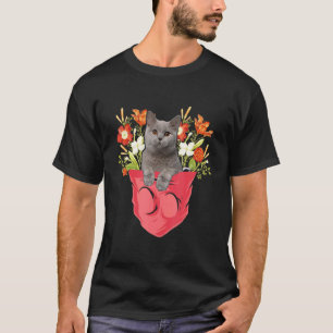 Camiseta Gato British Shorthair No Bolso Floral Família Don
