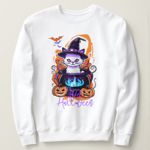 Camiseta Gato Bruxa Pumpkin Hoodie, Feliz Halloween