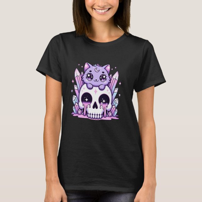 Camiseta Gato Bruxo Pastel Gótico Fofo Kawaii Estética Sini (Frente)