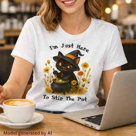 Camiseta Gato Bruxo - Só Estou Aqui para Mexer no Caldeirão