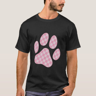 Camiseta Gato Cachorro Pata Impressão Xadrez Rosa Tabuleiro