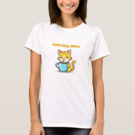 Camiseta **Gato Café Fofo – Gato Adorável Bebendo Café I