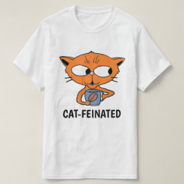 Camiseta Gato Cafeinado Gato Bebendo Café Humorístico