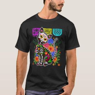 Camiseta Gato Calavera de Açúcar Engraçado Dia de Muertos H