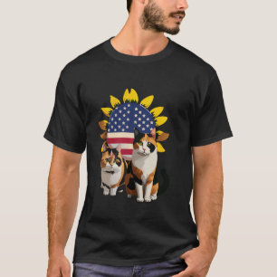 Camiseta Gato Calico Bandeira EUA 4 de Julho Quatro Girasso