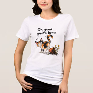 Camiseta Gato Calico Gato Engraçado Desastre do Vaso de Flo