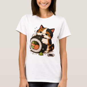 Camiseta Gato Calico Mal-Humorado Amante de Sushi