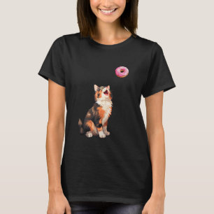 Camiseta Gato Calico Olhando Para Donut, Gato Calico Engraç