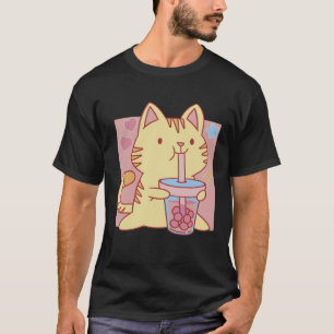 Camiseta Gato Calico Silenciado Bebendo Chá Boba Sem Branco