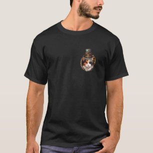 Camiseta Gato Calico Steampunk Vitoriano Minimalista