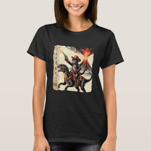 Camiseta Gato Caligrafia Retro Dinossauro Erupção Vulcânica