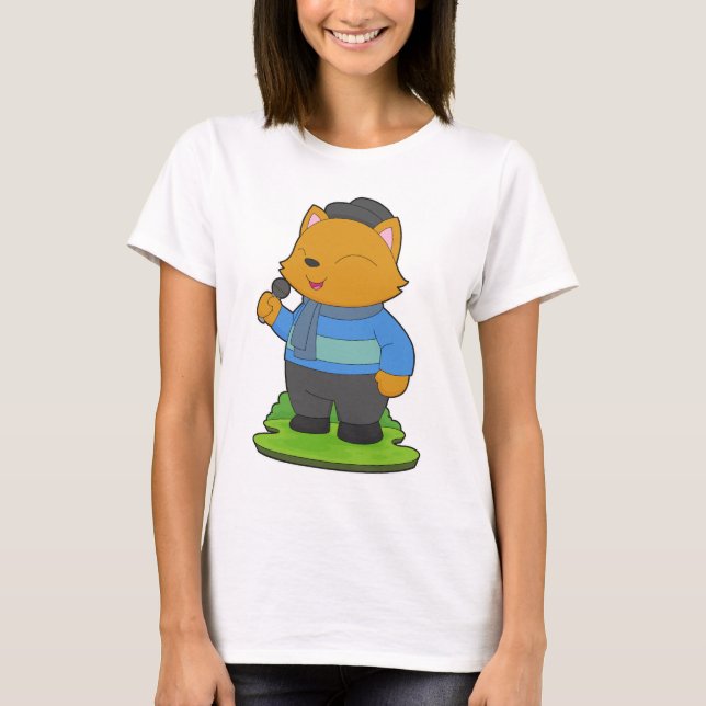 Camiseta Gato Cantora Microfone Cantando (Frente)