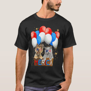 Camiseta Gato & Cão América Meowica Merica Gato Cão EUA Ame