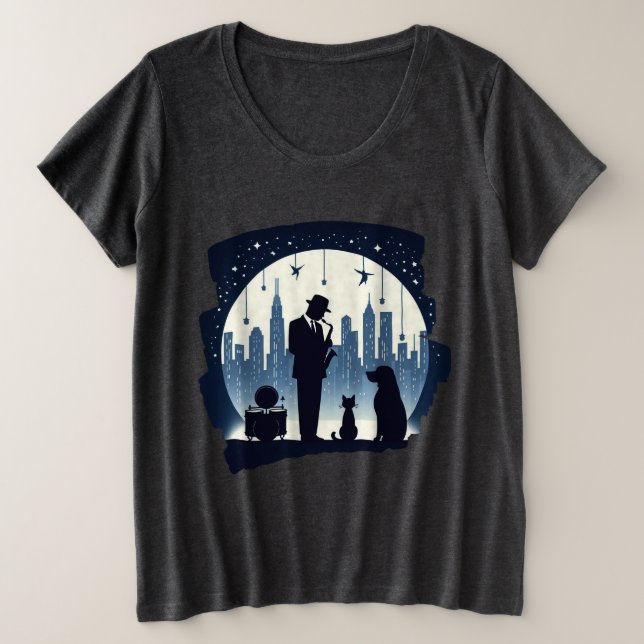 Camiseta Gato, cão, jazz (Frente do Design)