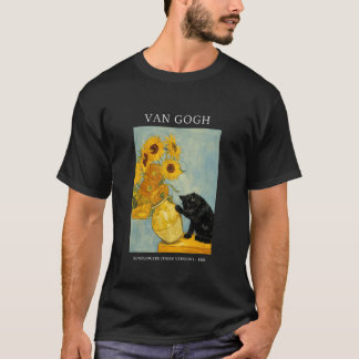 Camiseta Gato Caprichoso do Van Gogh Engraçado com Vaso de 