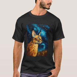 Camiseta Gato Caracal Big Floppa Meme Pintura Noite Estrela