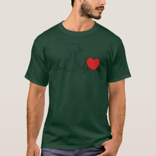 Camiseta Gato cardíaco doce feminino