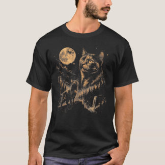 Camiseta Gato Casaco de Tartaruga Uivando Para a Lua Gato V