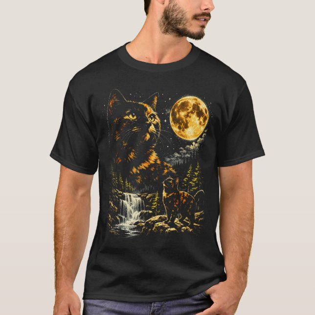 Camiseta Gato Casaco de Tartaruga Uivando Para Lua Celestia (Frente)