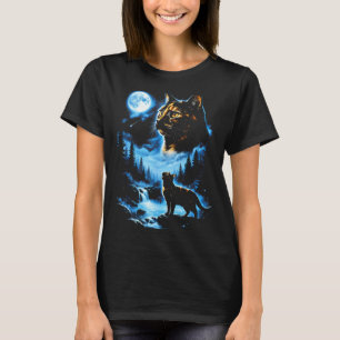 Camiseta Gato casca de tartaruga lua cheia floresta mística
