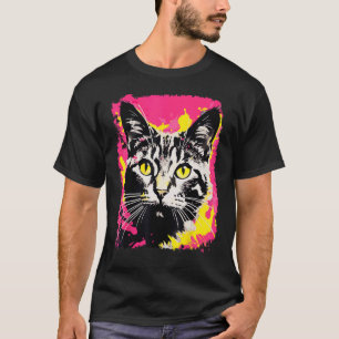 Camiseta Gato Casco de Tartaruga Rosa Pop Art