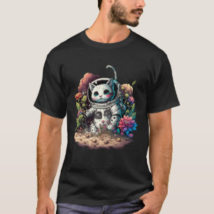 Camiseta Gato Catronauta Astronauta Com Flores Gráfico De G