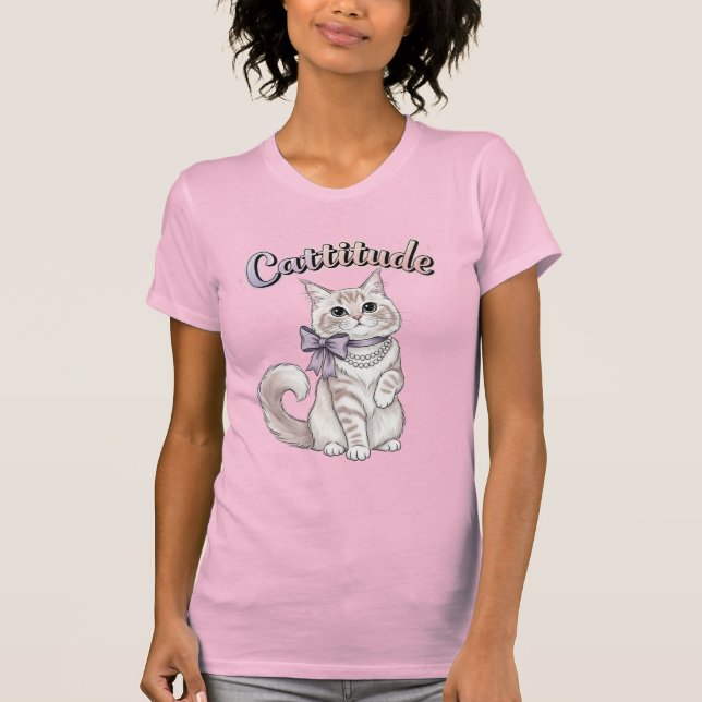 Camiseta Gato "Cattitude" Feminina Gira (Frente)