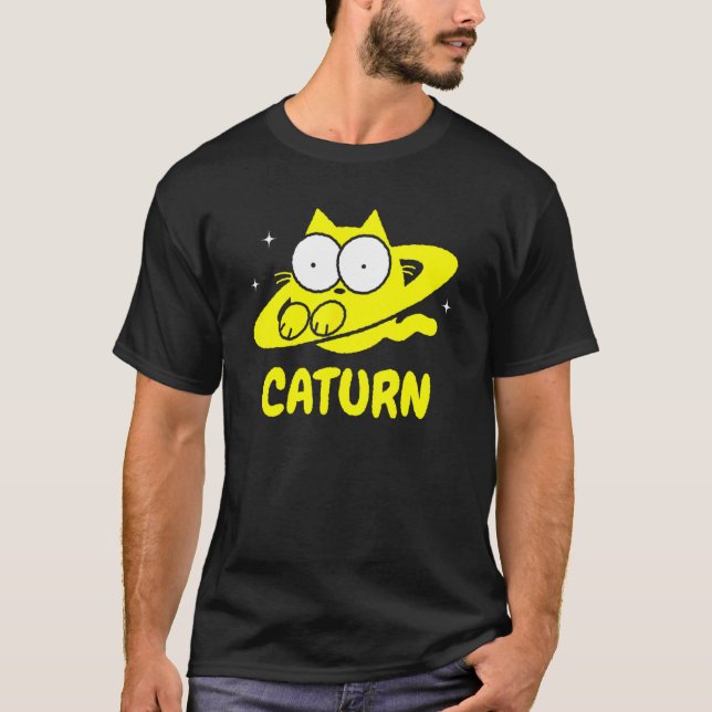 Camiseta Gato Caturno Espaço Saturno Rabisco (Frente)