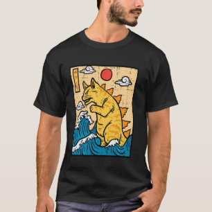 Camiseta Gato Catzilla Arte de Onda Japonesa Divertida Home