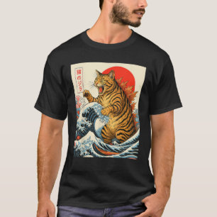Camiseta Gato Catzilla Bengal Arte Japonês Gato Bengal Dive