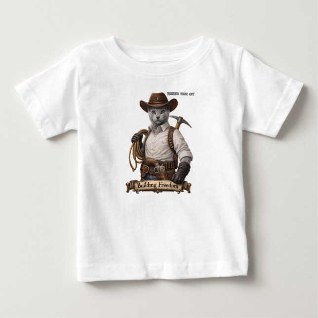 Camiseta Gato Caubói Azul Russo – Construindo Liberdade (Frente)