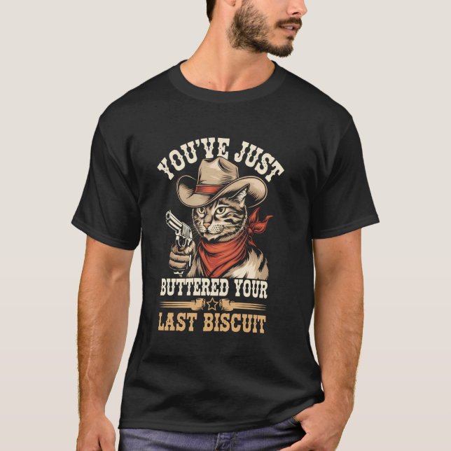 Camiseta Gato Caubói Meme Ocidental Divertido (Frente)