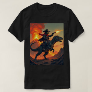 Camiseta Gato Caubói Único Montando Dinossauro   Gato Caubó