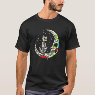 Camiseta Gato Caveira de Açúcar Lua Dia De Los Muertos Hall