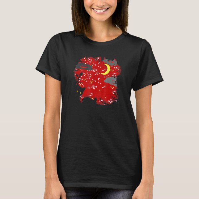 Camiseta Gato Céu Vermelho Pesadelo Lua Mística - Grunge Gó (Frente)