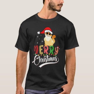 Camiseta Gato Chapéu de Natal Luzes de Natal Gato Fofo Nata