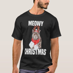 Camiseta Gato Chartreux Bonito com Reindeer Costume Meowy C