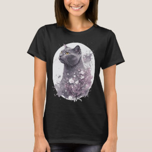 Camiseta Gato Chartreux Flor de Cerejeira Japonesa Sakur