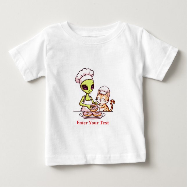 Camiseta Gato Chef Alien Donut Design Kawaii (Frente)
