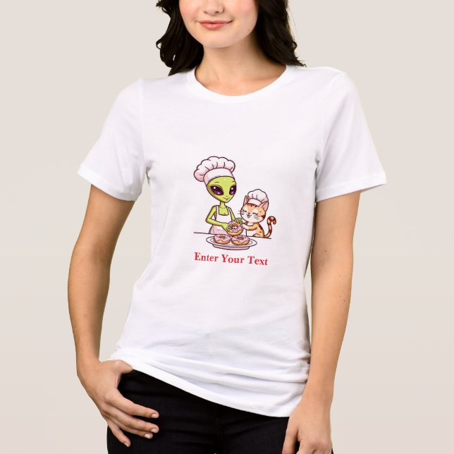 Camiseta Gato Chef Alien Donut Design Kawaii (Frente)