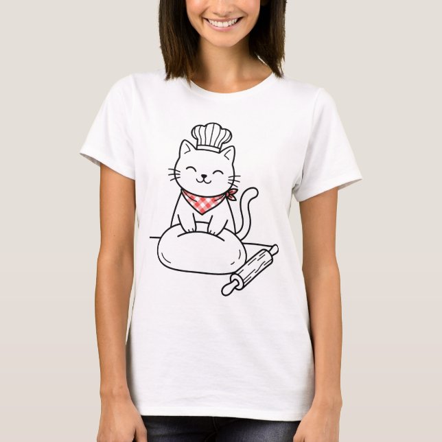 Camiseta Gato Chef Fofo Amassando Massa Kitty Padeiro Diver (Frente)
