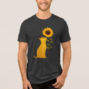 Camiseta Gato Cheirando Arte Minimalista De Girassol