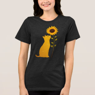 Camiseta Gato Cheirando Arte Minimalista De Girassol