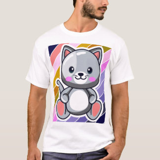Camiseta Gato Chibi Kawaii Anime Fofo Gatinho Cinza Arte