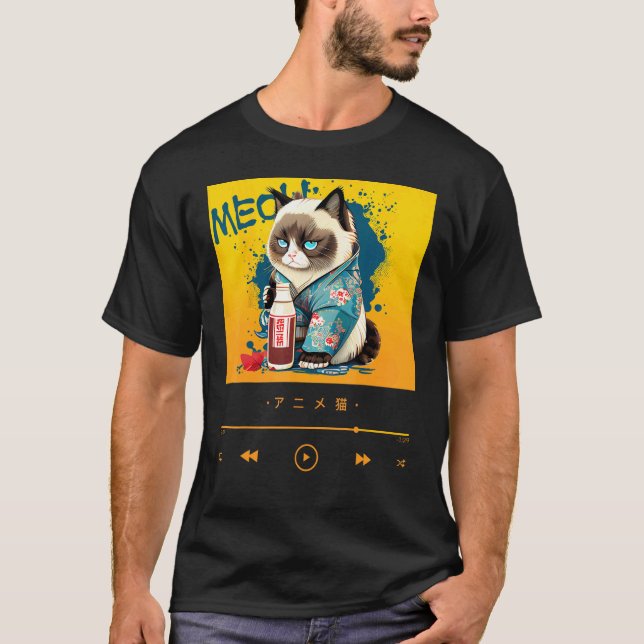 Camiseta Gato Chibi Tradicional Japonês de Quimono (Frente)